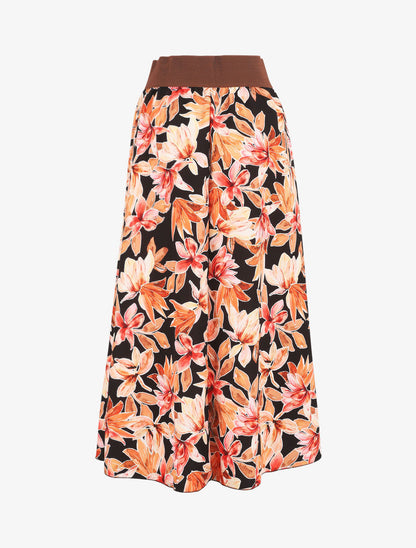 Jupe longue imprimé fleurs à taille haute - Noir - 2