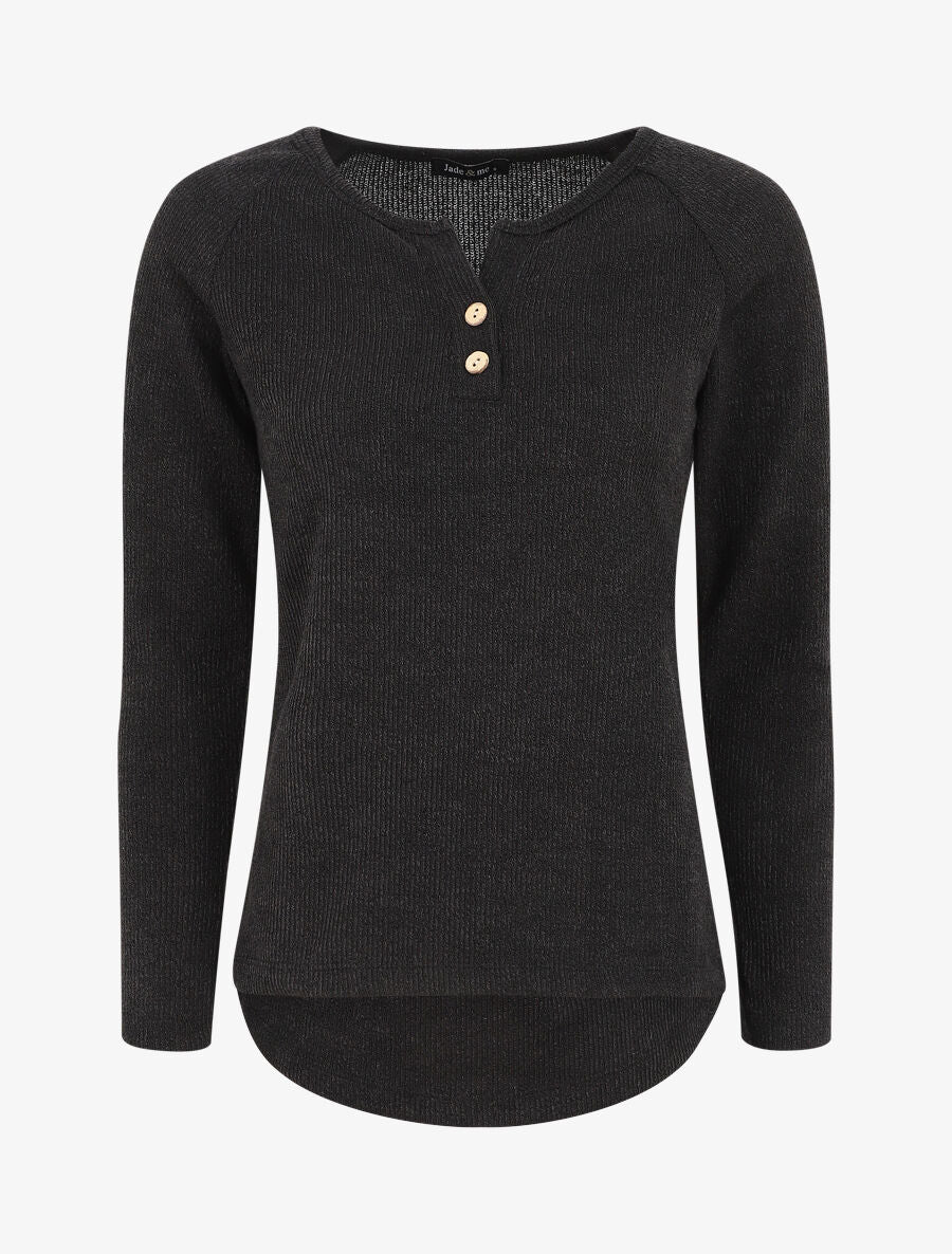 Pull côtelé à boutons - Noir - 4