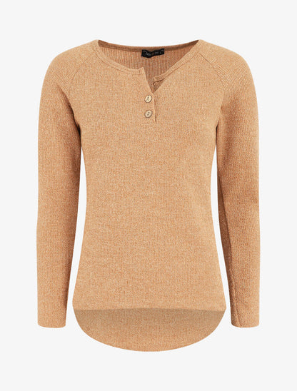 Pull côtelé à boutons - Camel - 1