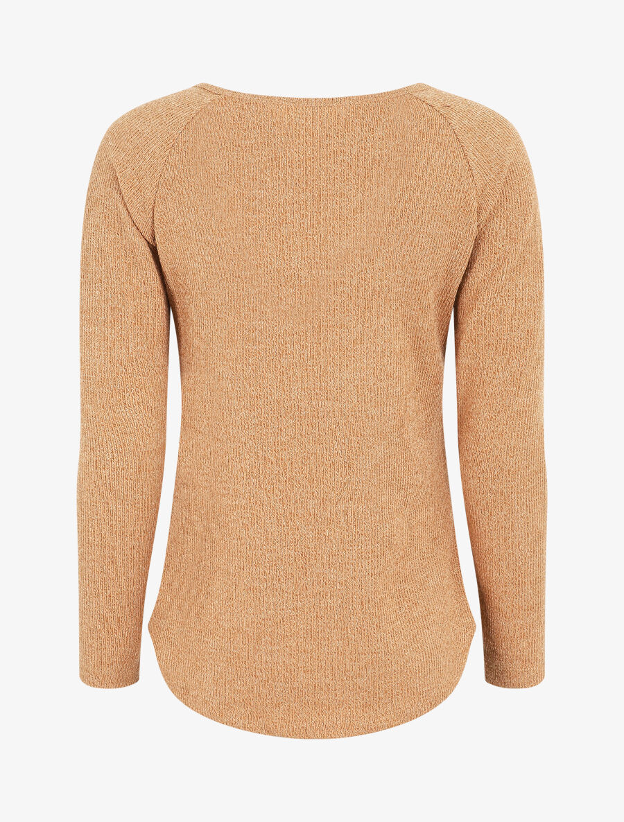 Pull côtelé à boutons - Camel - 2