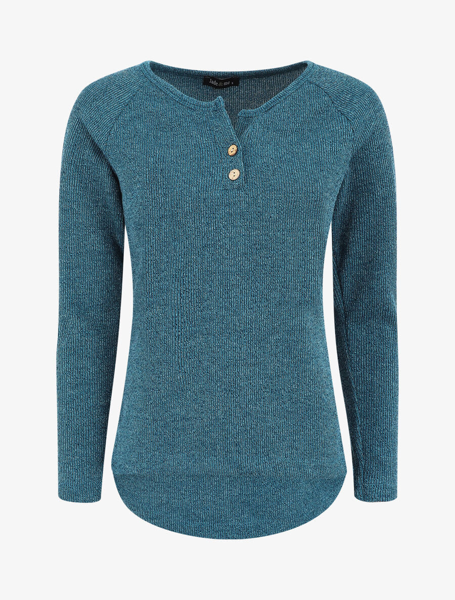 Pull côtelé à boutons - Bleu canard - 1