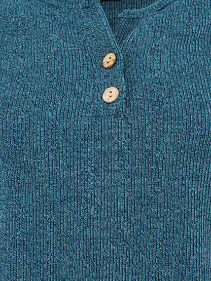 Pull côtelé à boutons - Bleu canard - 3