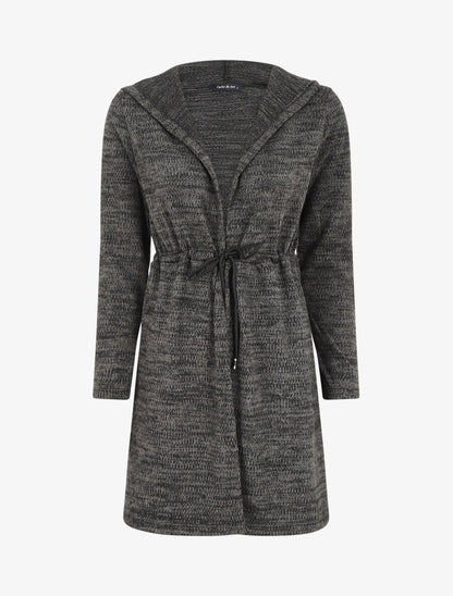 Gilet mi-long à capuche et liens - Noir - 1