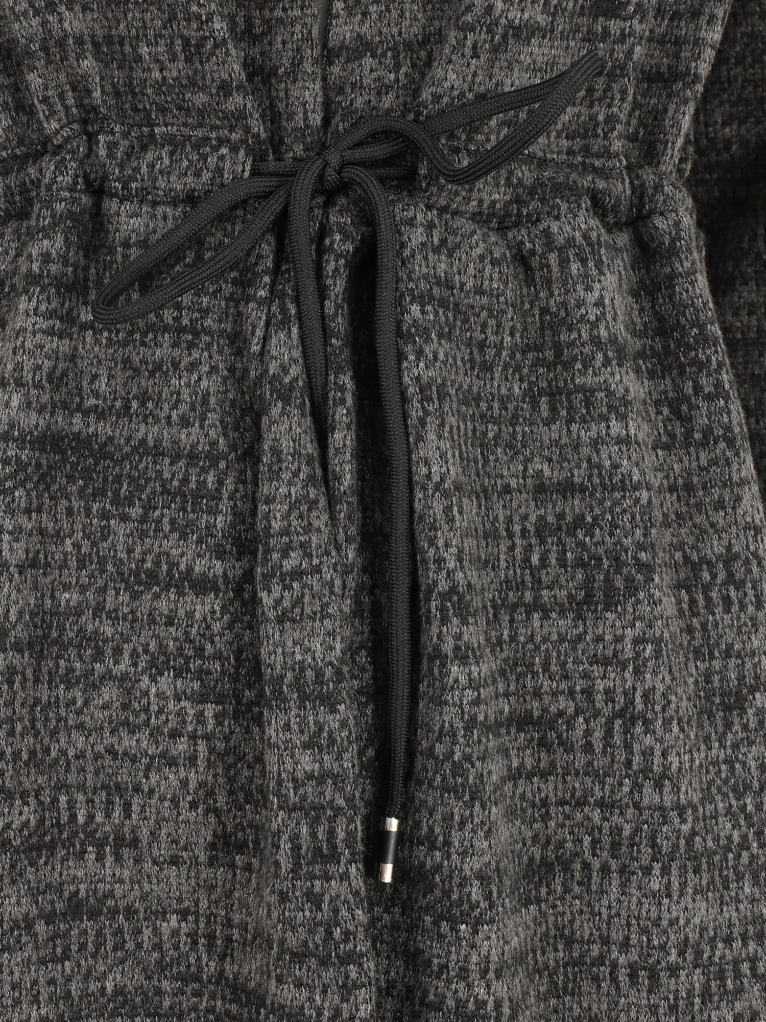 Gilet mi-long à capuche et liens - Noir - 3
