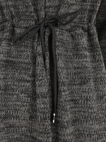 Gilet mi-long à capuche et liens - Noir - 3