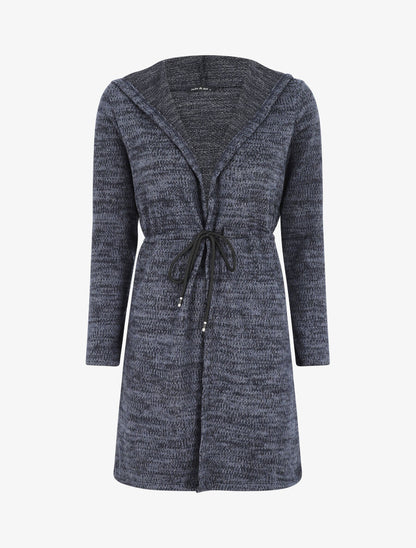 Gilet mi-long à capuche et liens - Bleu - 1