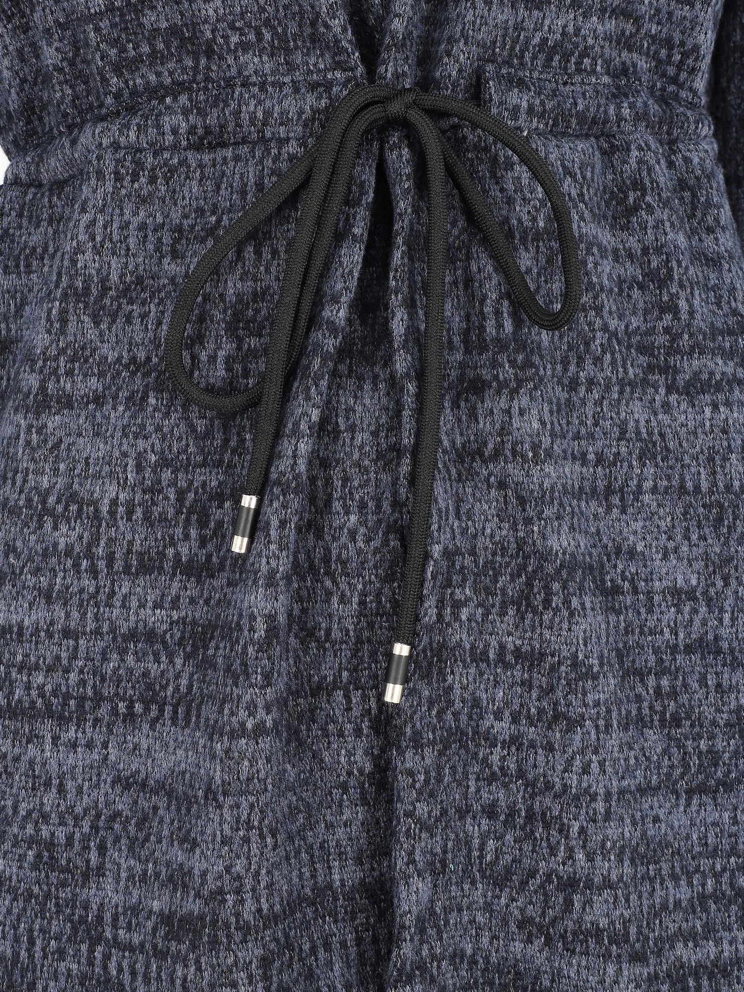 Gilet mi-long à capuche et liens - Bleu - 3
