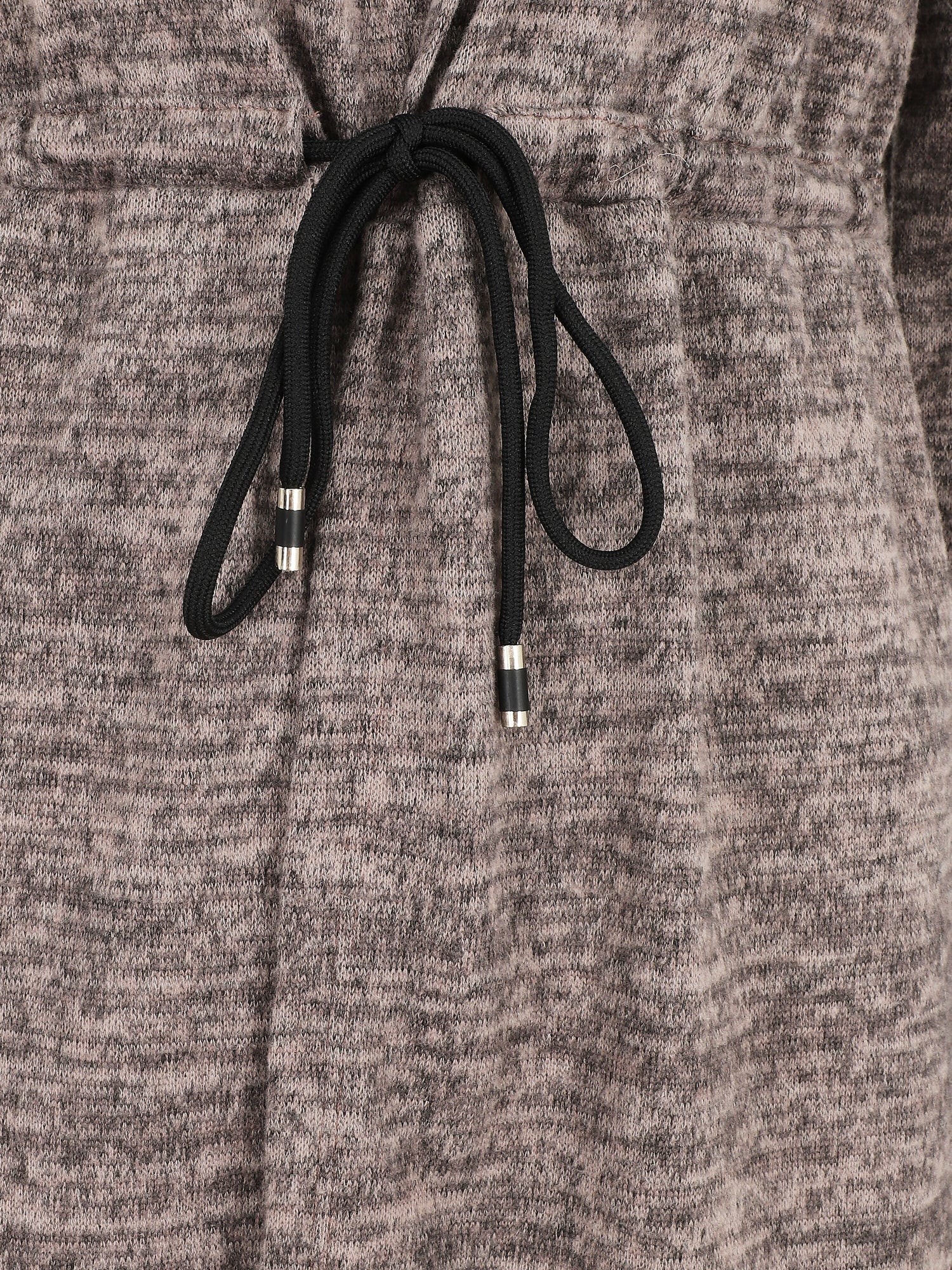 Gilet mi-long à capuche et liens - Taupe - 3
