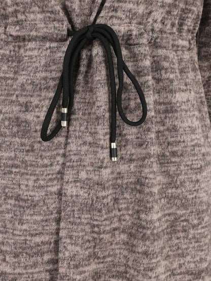 Gilet mi-long à capuche et liens - Taupe - 3
