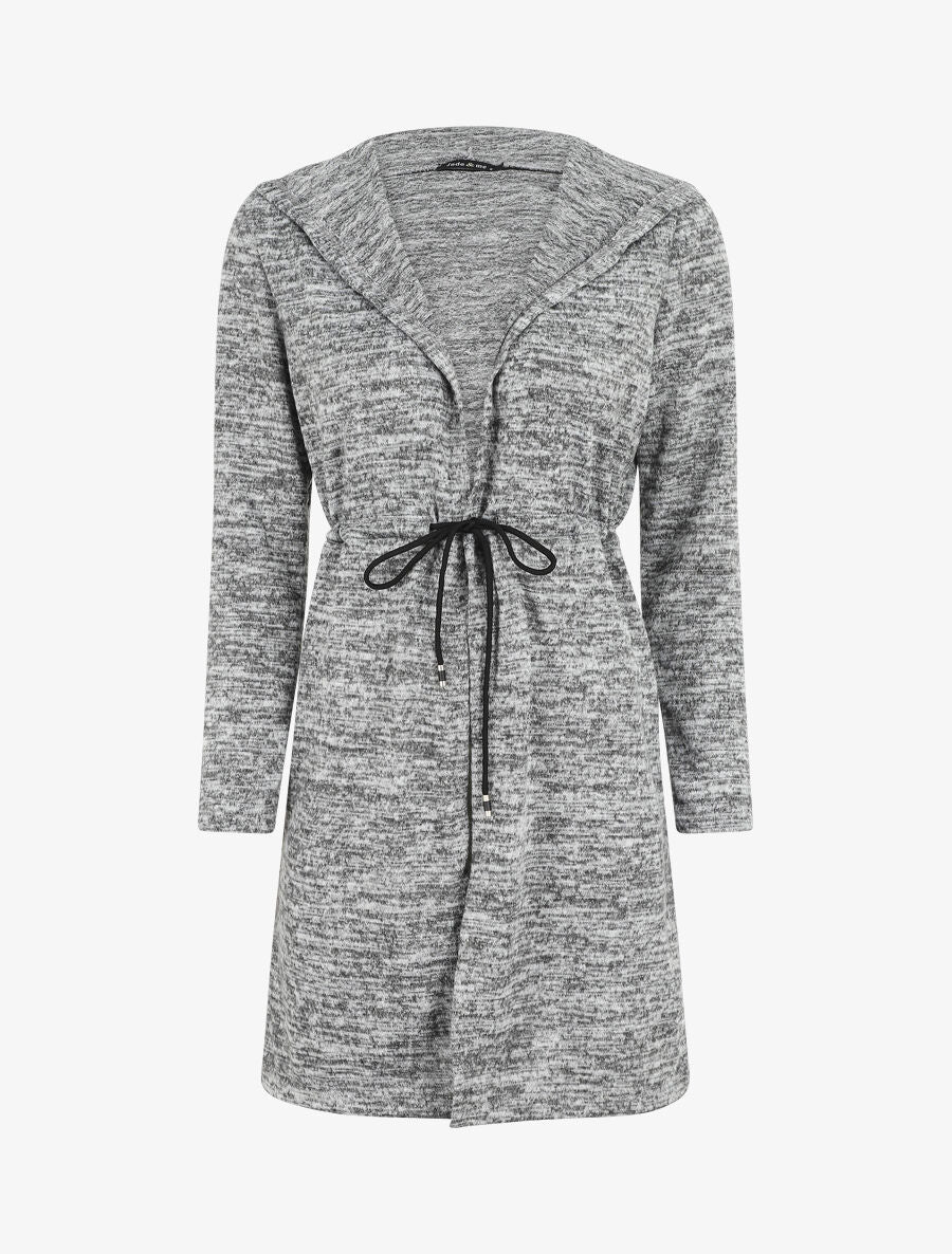Gilet mi-long à capuche et liens - Gris - 5