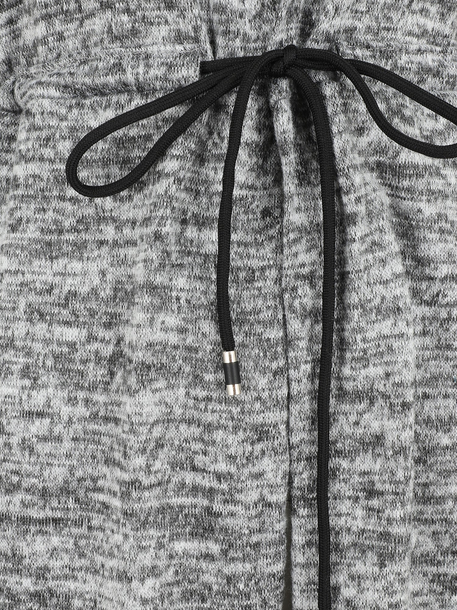 Gilet mi-long à capuche et liens - Gris - 3