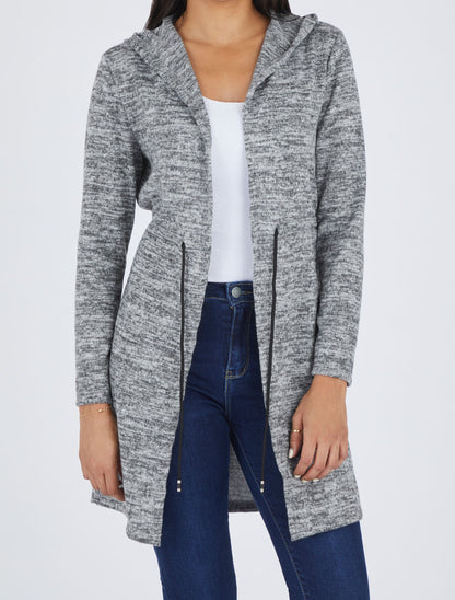 Gilet mi-long à capuche et liens - Gris - 4