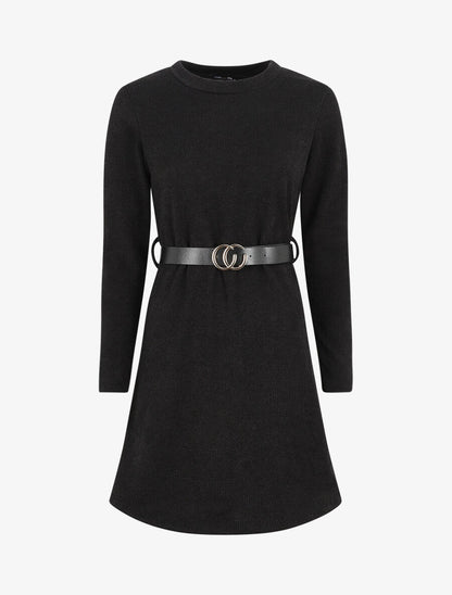 Robe pull droite à manches longues - Noir - 1