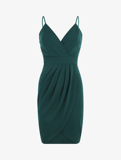 Robe portefeuille courte à bretelles - Vert sapin - 2