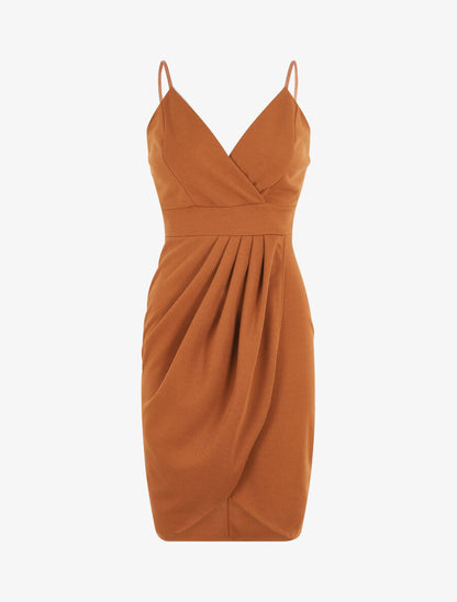 Robe portefeuille courte à bretelles - Camel - 5