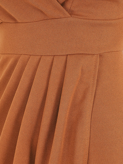 Robe portefeuille courte à bretelles - Camel - 4