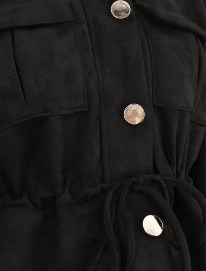 Veste en suédine à poches à rabat - Noir - 4