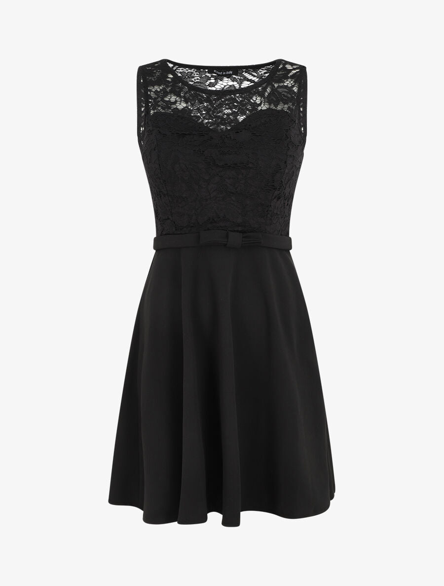 Robe patineuse à buste en dentelle - Noir - 1