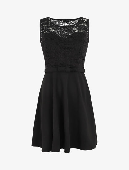 Robe patineuse à buste en dentelle - Noir - 1