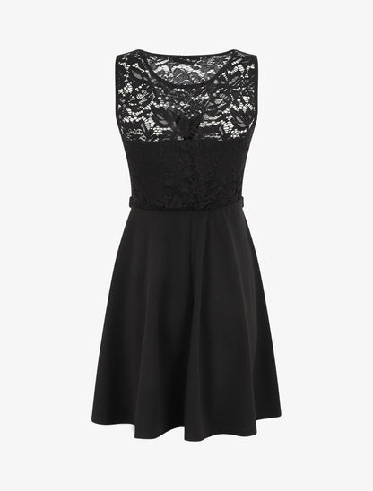 Robe patineuse à buste en dentelle - Noir - 2