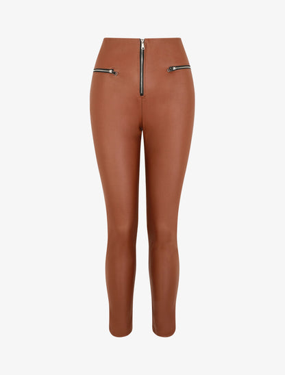 Pantalon slim en simili - Camel - 4