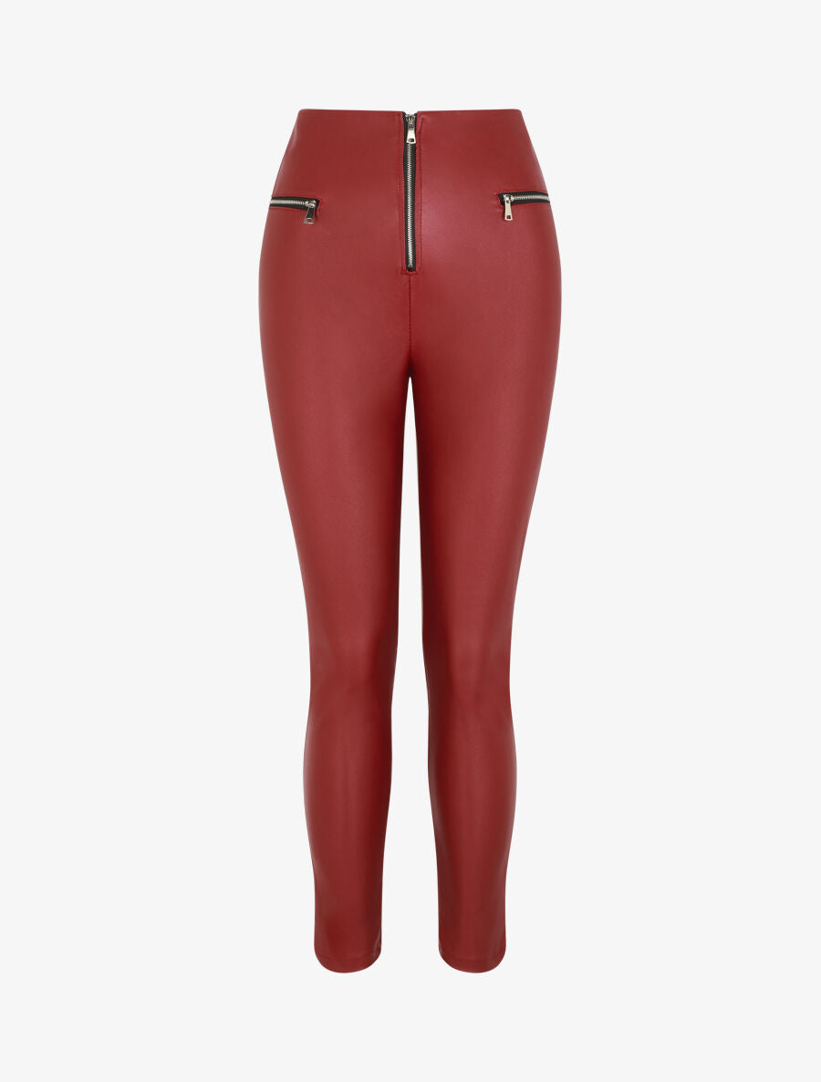 Pantalon slim en simili - Bordeaux - 1
