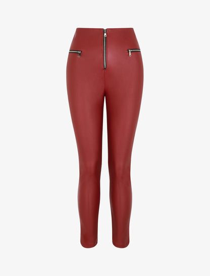 Pantalon slim en simili - Bordeaux - 1