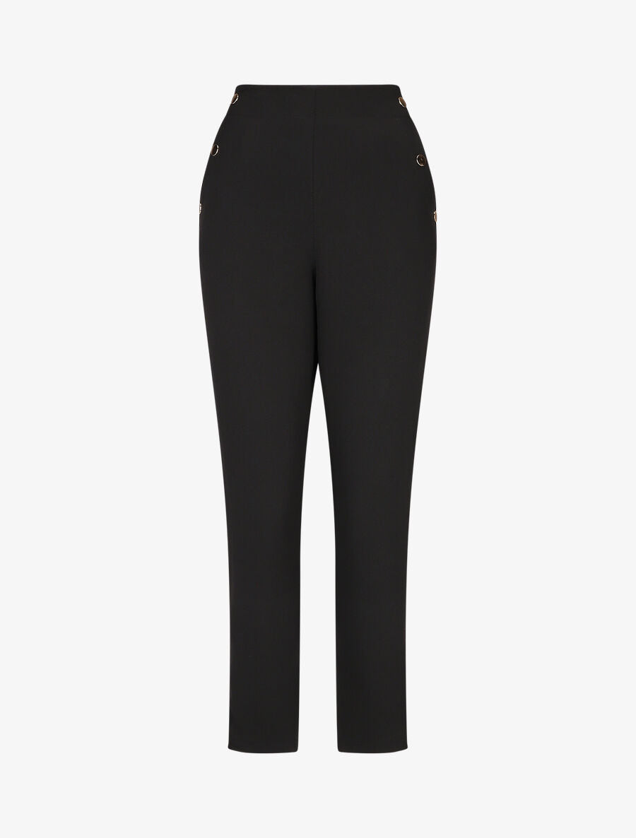 Pantalon droit à boutons décoratifs dorés - Noir - 1
