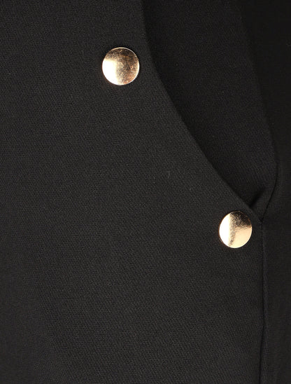 Pantalon droit à boutons décoratifs dorés - Noir - 3