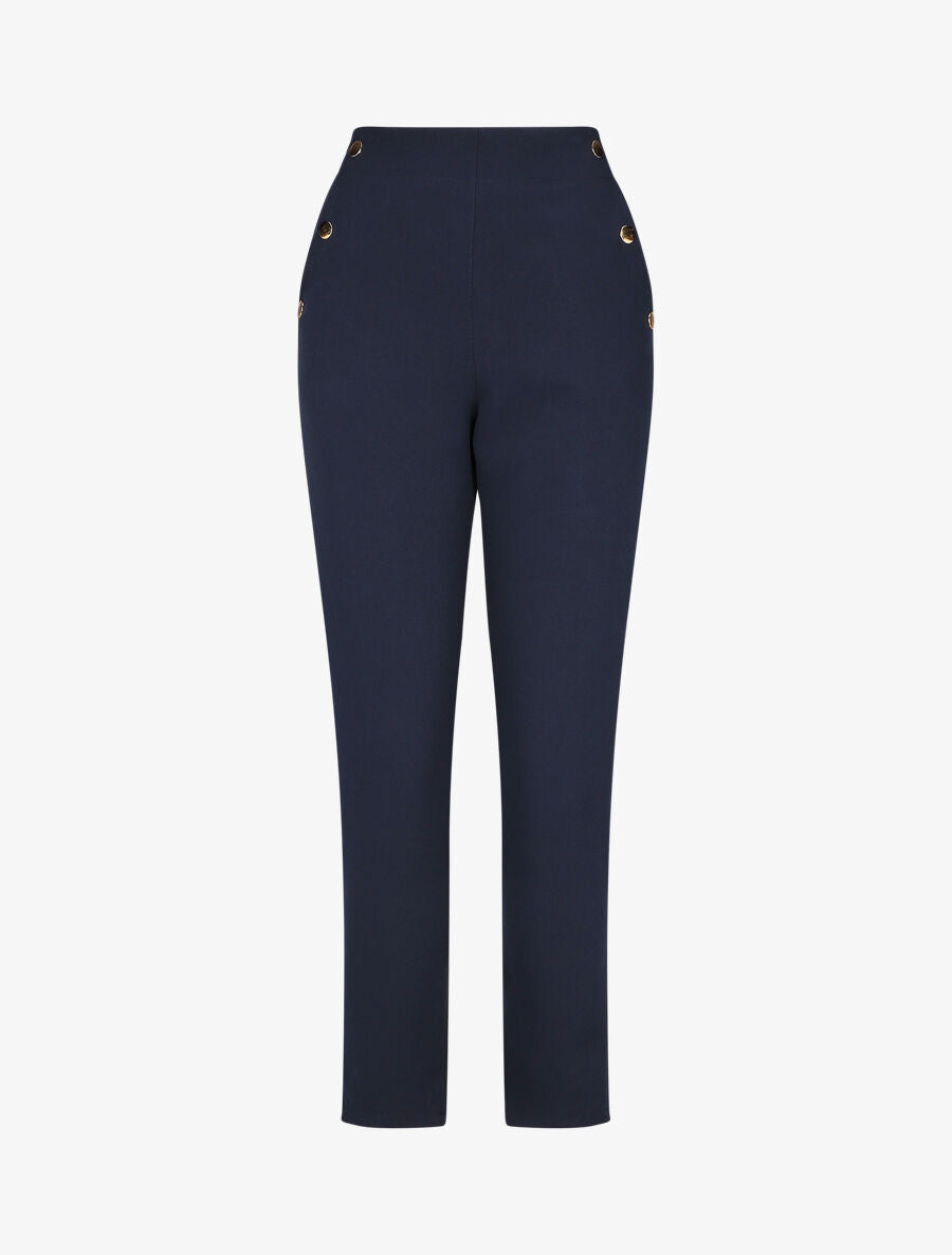 Pantalon droit à boutons décoratifs dorés - Marine - 4
