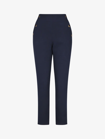 Pantalon droit à boutons décoratifs dorés - Marine - 4