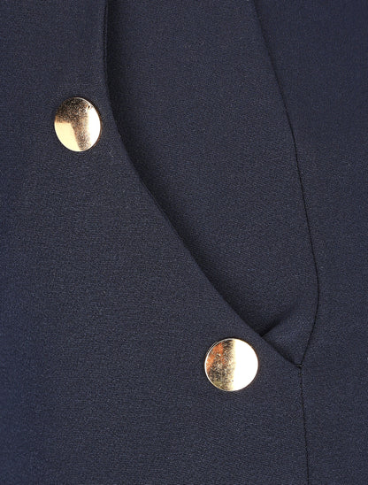 Pantalon droit à boutons décoratifs dorés - Marine - 3