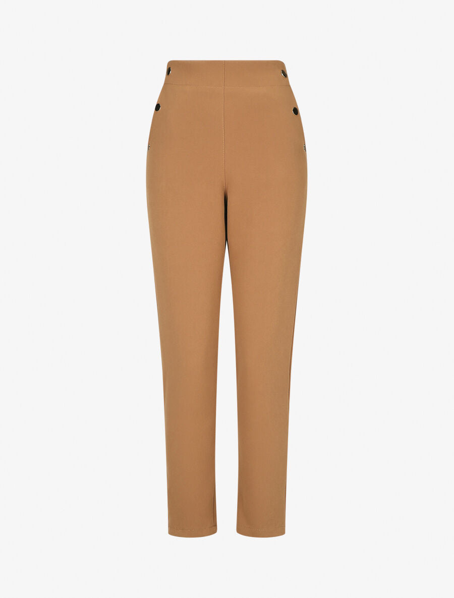 Pantalon droit à boutons décoratifs dorés - Camel - 1