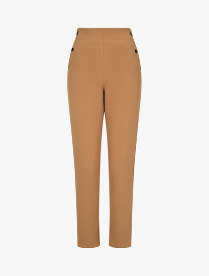 Pantalon droit à boutons décoratifs dorés - Camel - 1