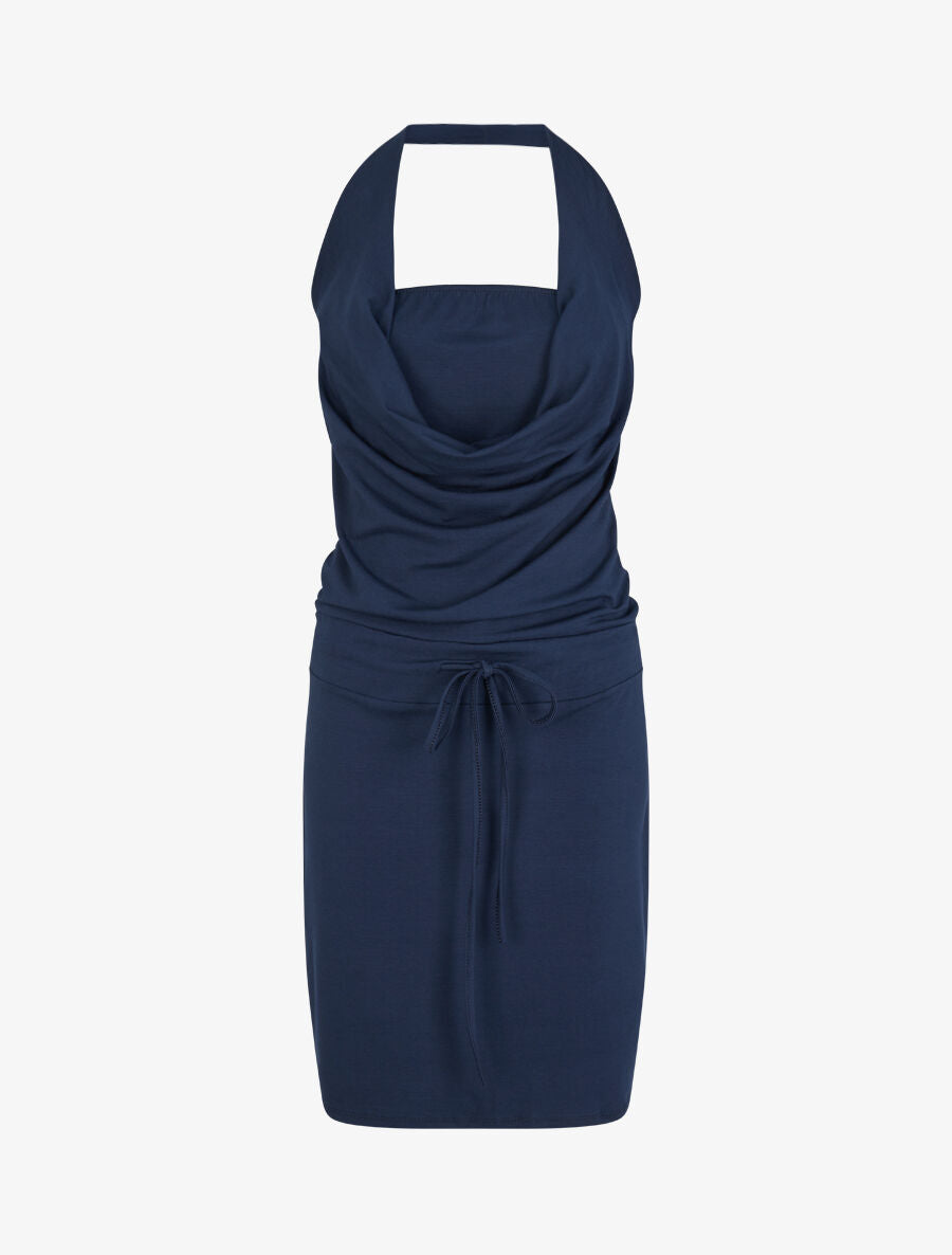 Robe à dos nu et col bénitier - Marine - 1