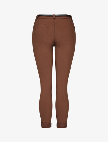 Pantalon 7/8 uni à revers - Marron - 2