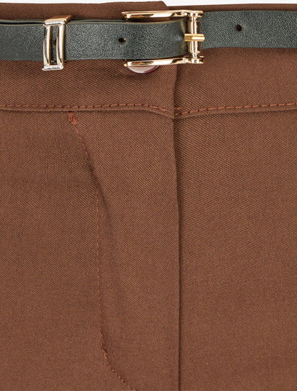 Pantalon 7/8 uni à revers - Marron - 3