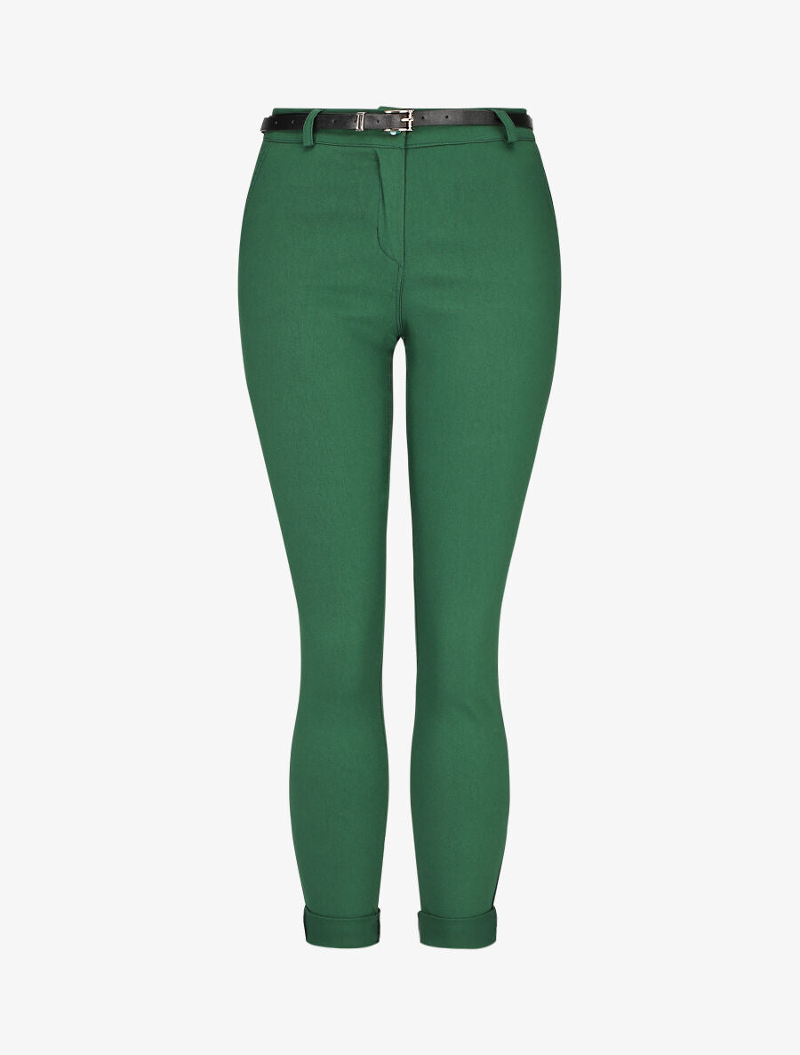 Pantalon 7/8 uni à revers - Vert - 4