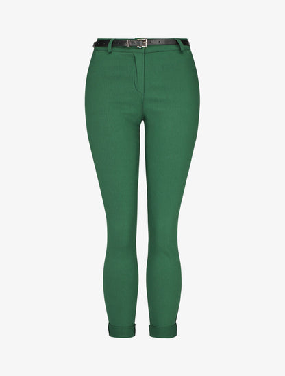 Pantalon 7/8 uni à revers - Vert - 4