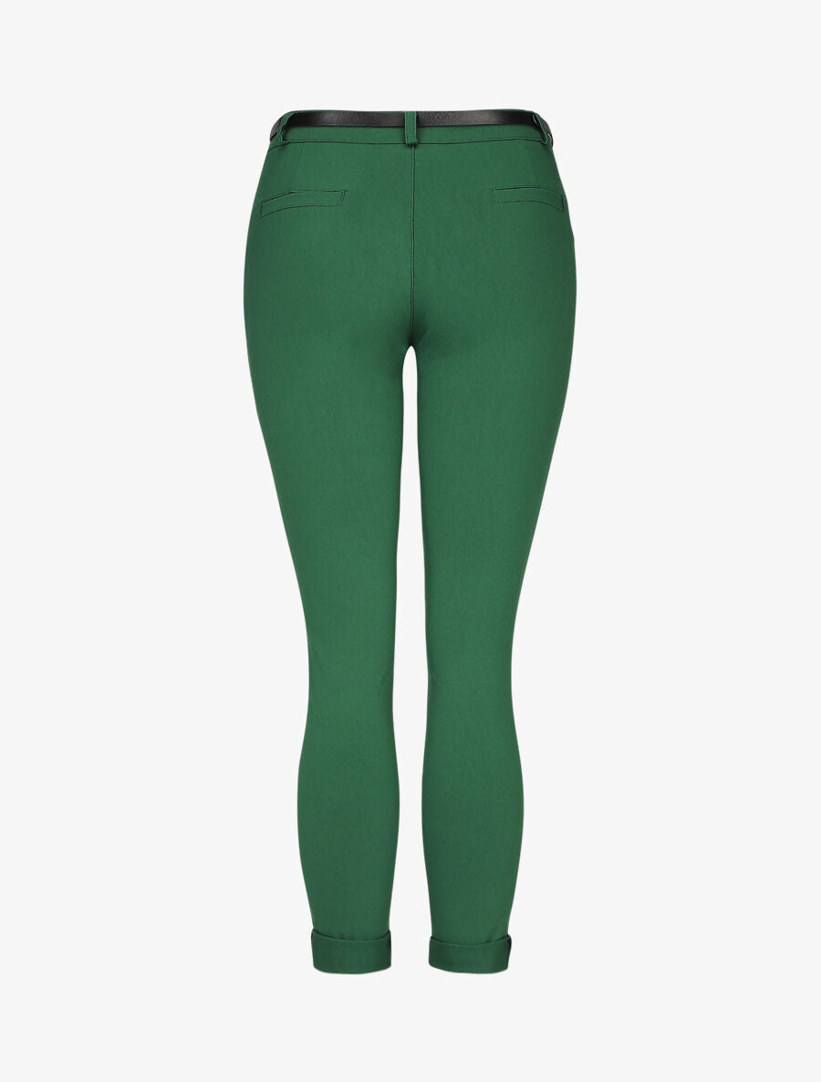 Pantalon 7/8 uni à revers - Vert - 2