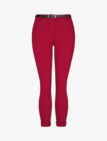 Pantalon 7/8 uni à revers - Bordeaux - 1