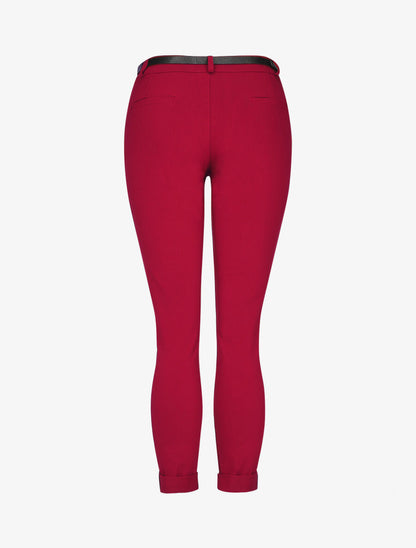 Pantalon 7/8 uni à revers - Bordeaux - 2
