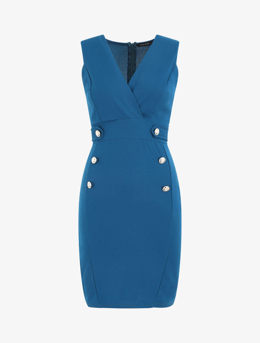 Robe unie sans manches à boutons - Bleu - 2