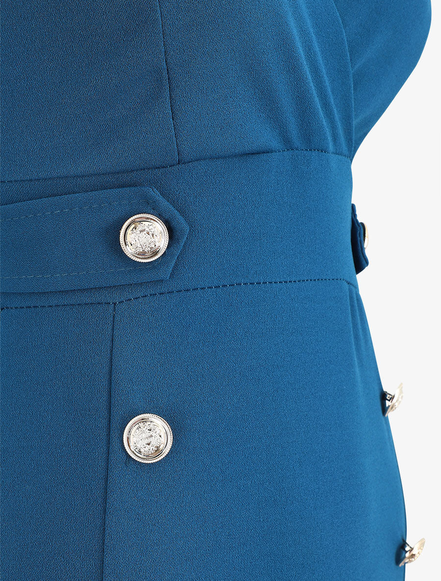 Robe unie sans manches à boutons - Bleu - 4