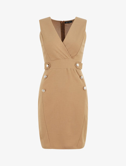 Robe unie sans manches à boutons - Taupe - 2