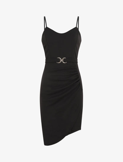 Robe drapée à bretelles et boucle - Noir - 1