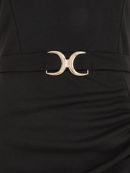 Robe drapée à bretelles et boucle - Noir - 3