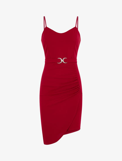 Robe drapée à bretelles et boucle - Framboise - 2