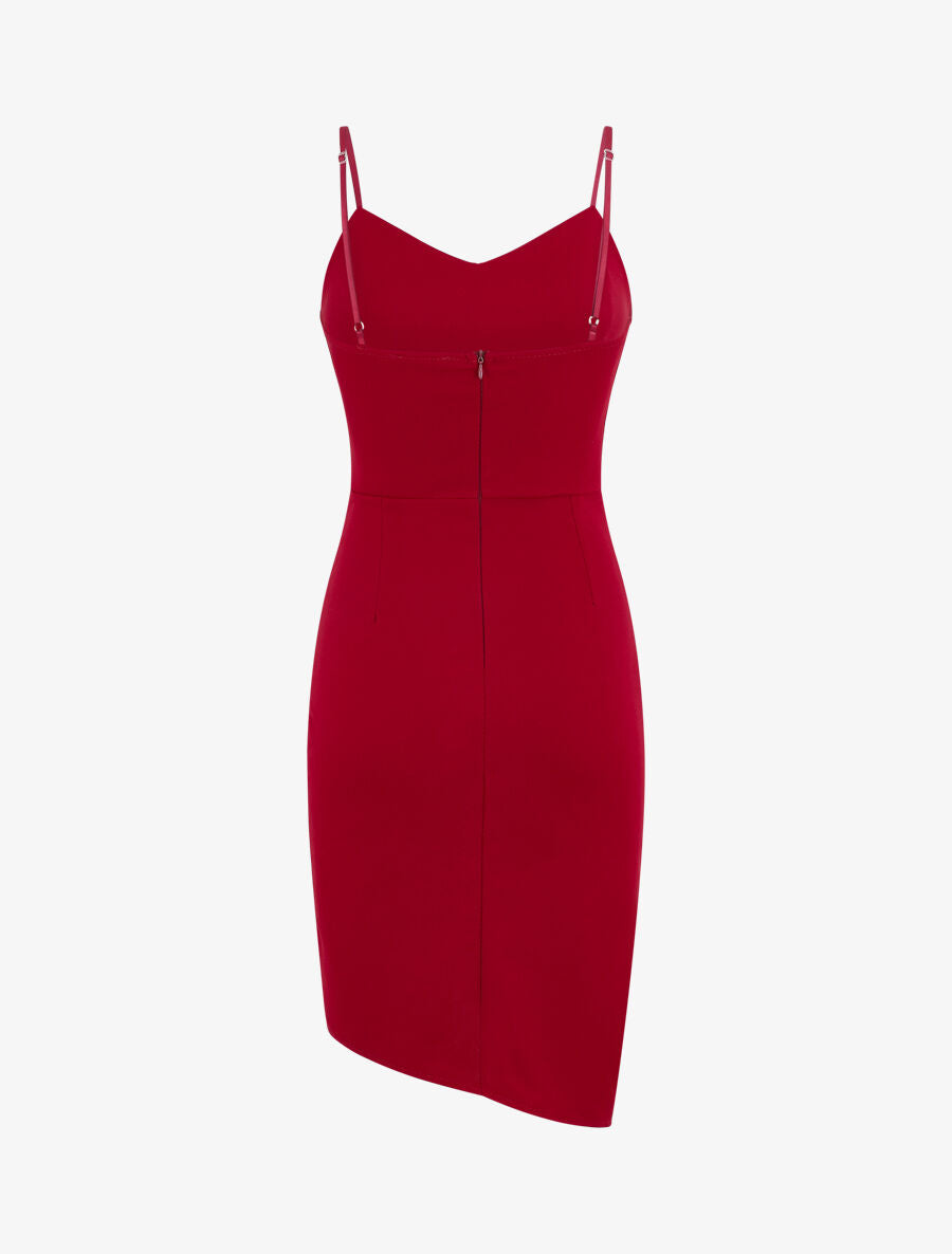 Robe drapée à bretelles et boucle - Framboise - 3