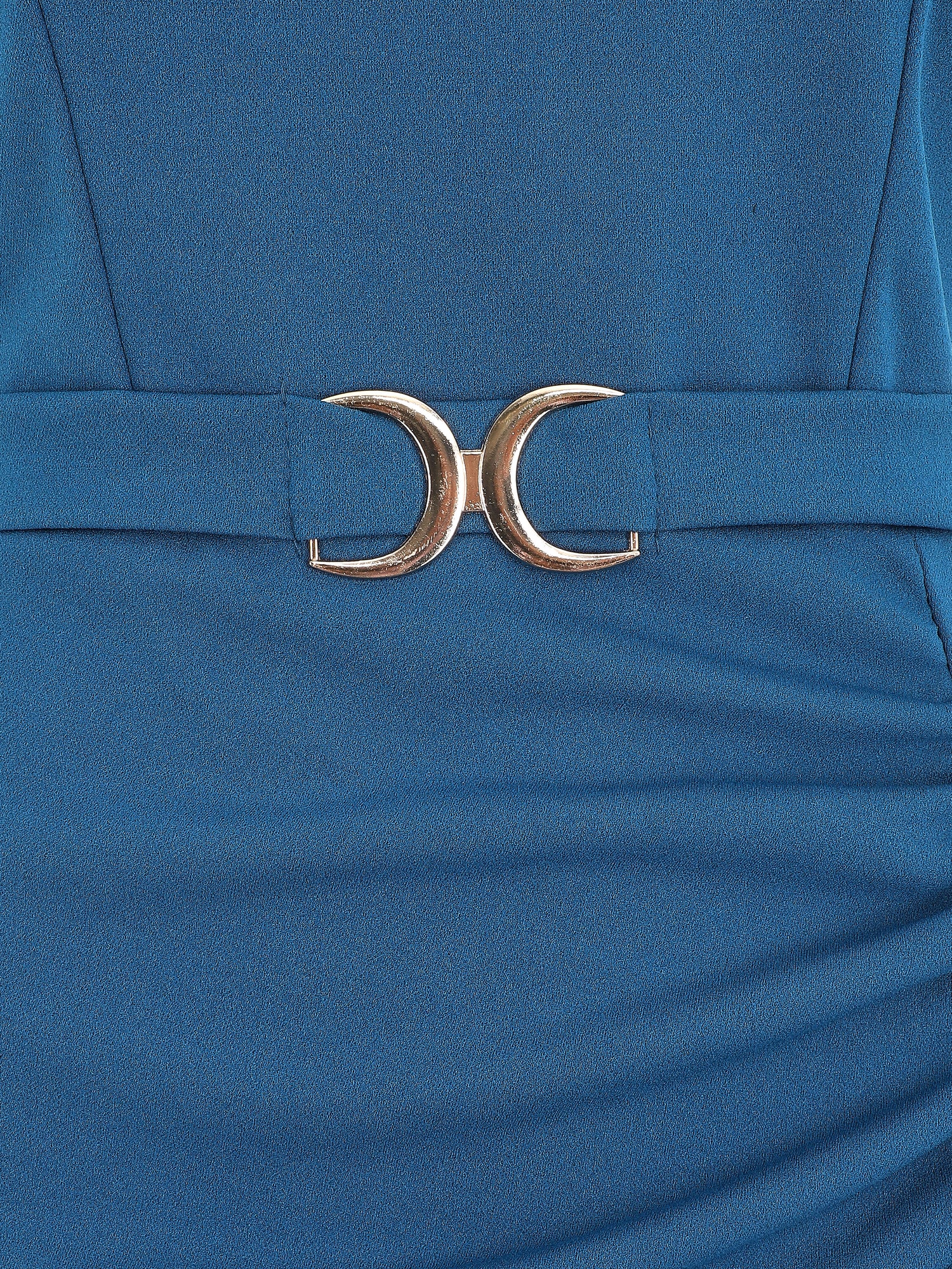 Robe drapée à bretelles et boucle - Bleu - 4